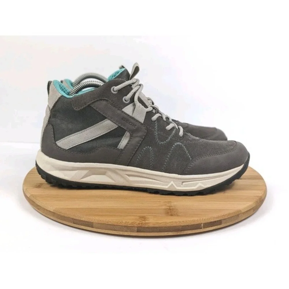 Geox Respira Womens 10.5 Grey‎ Suede Mid Top Hiking Walking Sneakers Shoes